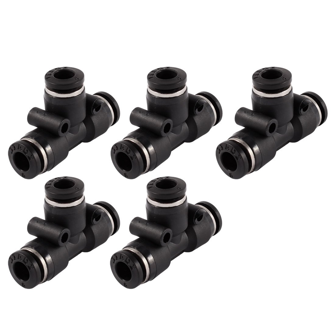 Sourcingmap 5 Pcs 6mm to 6mm T Shaped 3 Way Air Pneumatic Quick Fitting Coupler Black