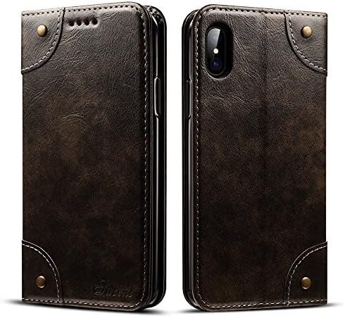 iPhone X Case, Vintage Wallet Flip PU Leather Kickstand Case [Magnetic Closure] [3 Card Holder][1 Cash Slot] Protective Folio Book Cover for iPhone X 5.8 inches 2017 - Gray