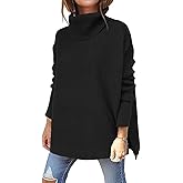 LILLUSORY Women's Turtleneck Oversized Sweaters Long Batwing Sleeve Spilt Hem Tunic Pullover Knit Tops