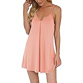 AUHEGN Nightgown for Women Loose Sleepwear V Neck Pajama Dress Soft Nightshirt Sleeveless Nightdress Chemise