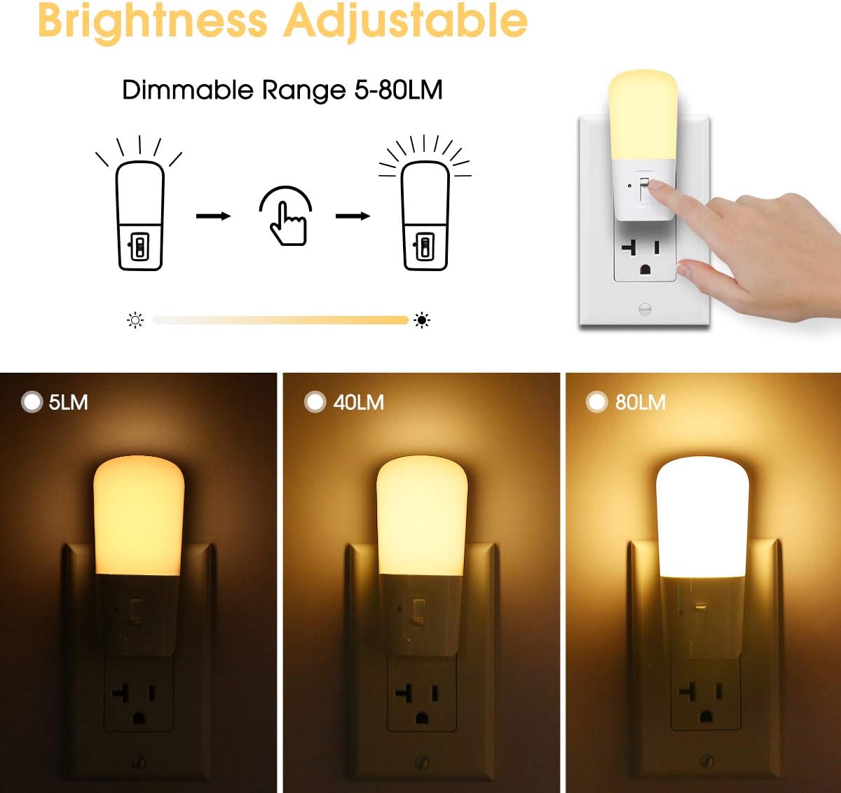 LOHAS Plug in Night Light, Dimmable LED Night Lights with Dusk to Dawn Sensor, Soft White 3000K Sleep Nightlight, Adjustable Brightness 5-80LM Mini Light for Nursery Kids Room Hallway Kitchen, 2 Pack: Home Improvement