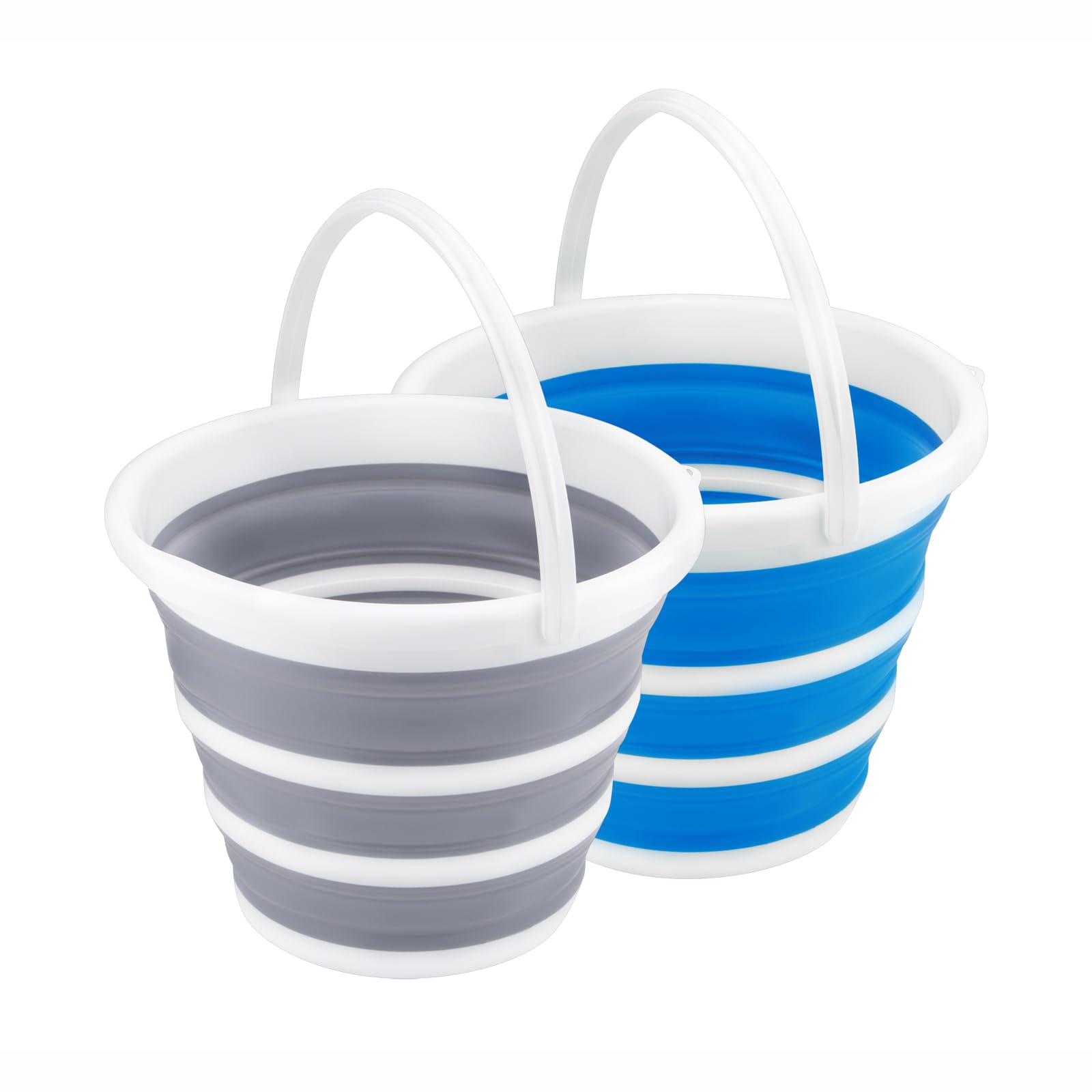 Photo 1 of 2 Pack Collapsible Buckets 10L 2.6 Gallon Cleaning Bucket Mop Bucket Folding Foldable Portable Small Plastic Water Supplies for Outdoor Garden Camping Fishing Car Wash Space Saving Grey and Blue
