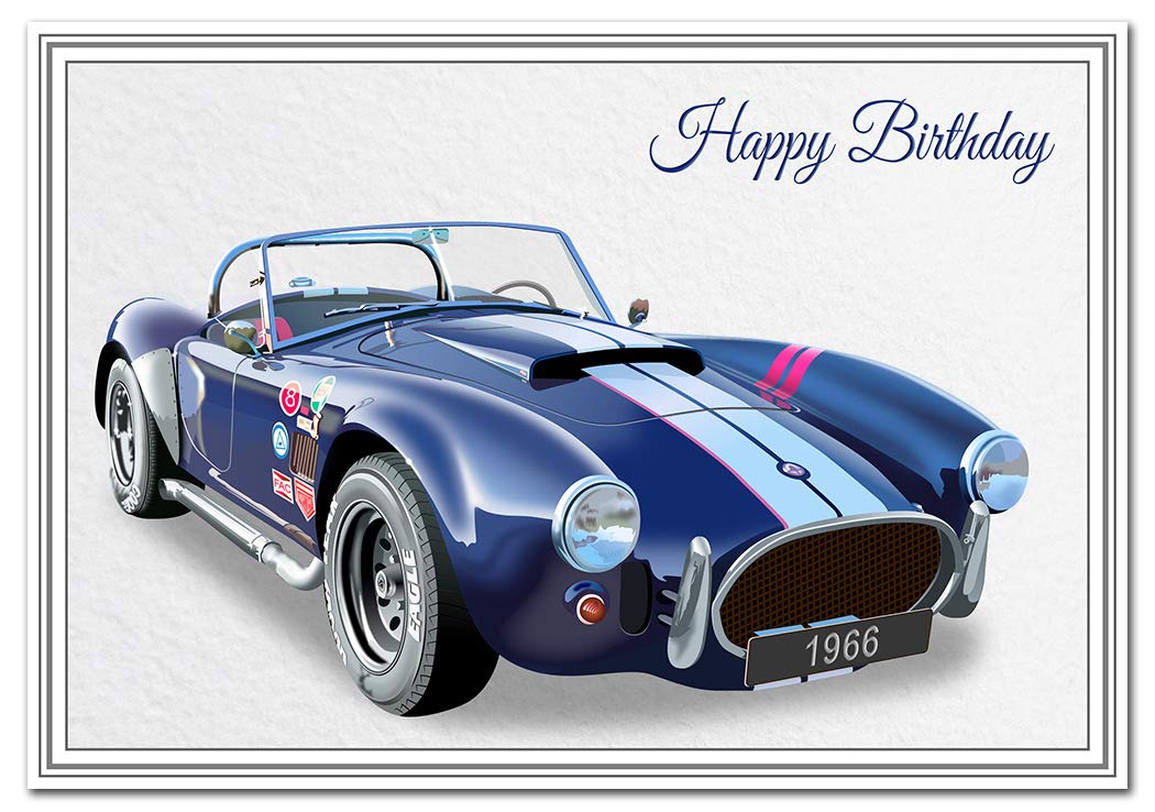 Special Birthday Card for Men Teenage Boys - Classic Cobra Car Greeting - Male Happy Bday Best Wishes all Ages - Unique Unusual Cool Vector Art for him - Blank inside - Eco-friendly - Made in UK โ image 1