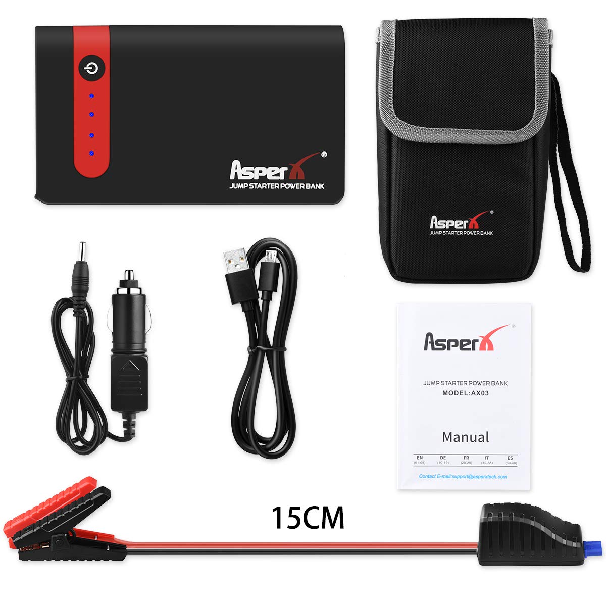 Asperx 500A Peak 10000mAh Car Jump Starter (Up to 4.5L Gas or 2.5L Diesel Engine), 12V Portable Power Pack Auto Battery Booster Phone Charger with LED Flashlight