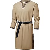 Runcati Mens Medieval Pirate Shirt Renaissance Viking Knight Warrior Tunic Tops Long Sleeve LARP Halloween Costume