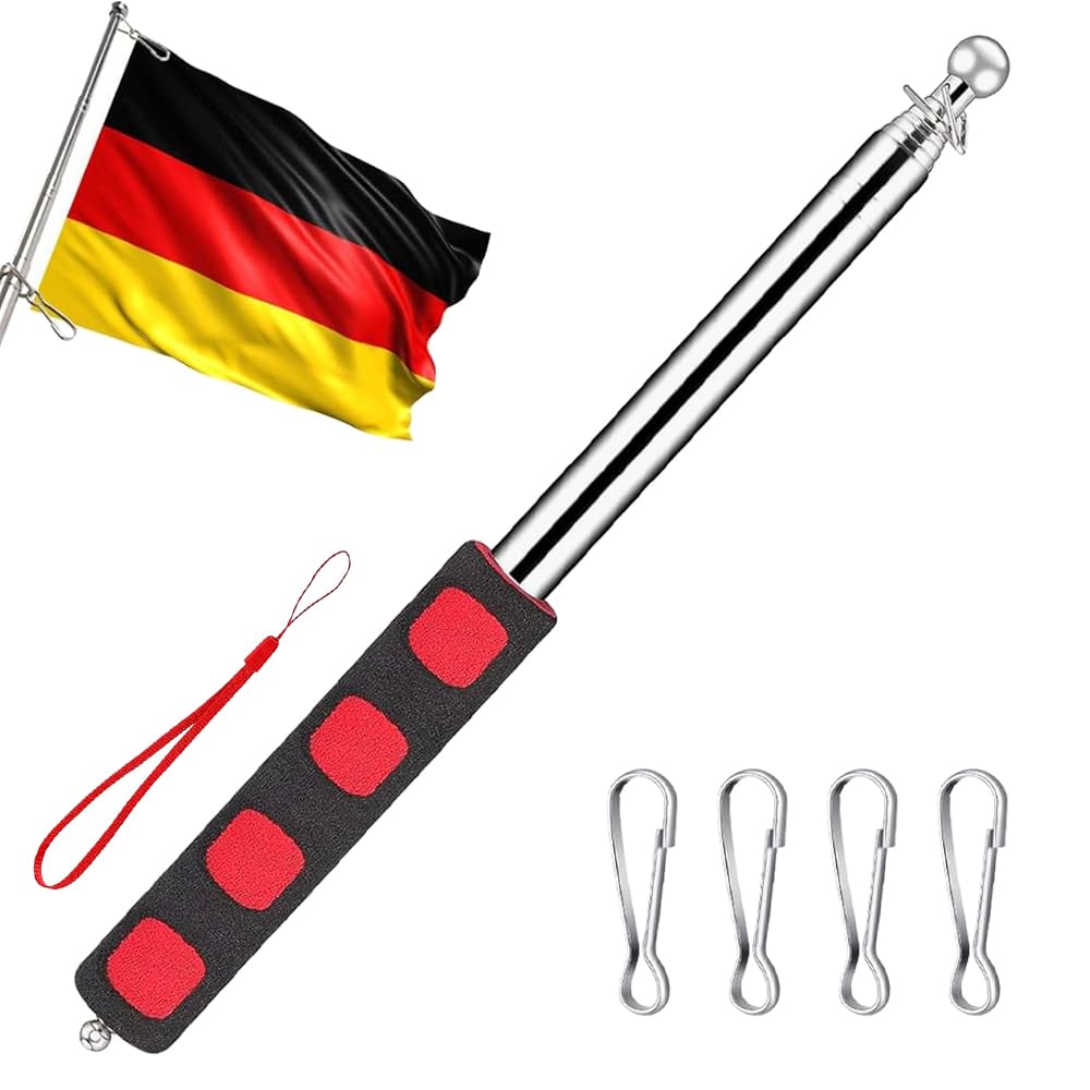 Bhogmeg 2 M/6.56 Ft Telescopic Handheld Flagpoles Stainless Steel Handheld Flag Pole Retractable Banner Flag Pole Pointer with 4 Pcs Flag Pole Hooks for Teacher Teaching Tour Guide Climbing