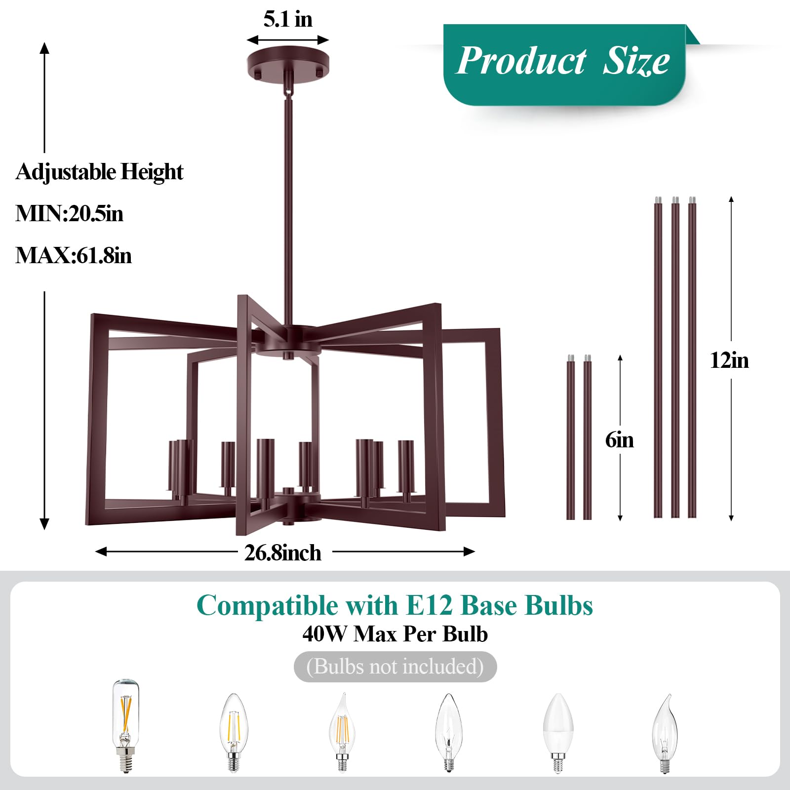 Condition photo showing New/Like New for 8-light oil-rubbed bronze chandelier, farmhouse dining room light fixture, modern chandelier, geomet