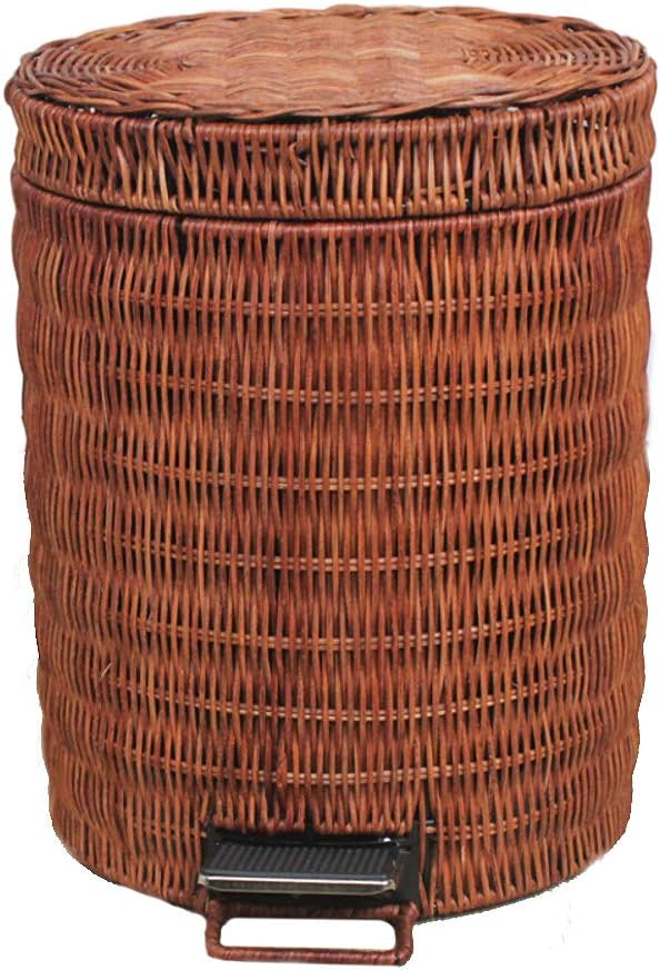 Rattan & Wicker Oval Wastebasket with lid, Removable Step Trash can