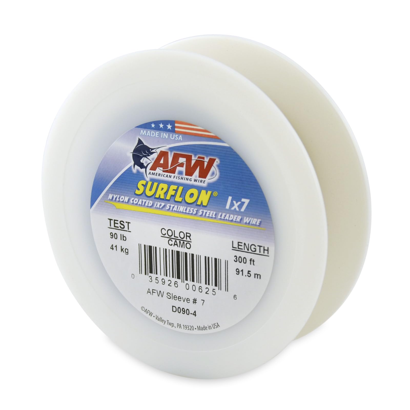 American Fishing Wire Surflon Nylon Coated 1x7 Stainless Steel Leader Wire, Camo Brown Color,90 Pound Test, 300-Feet