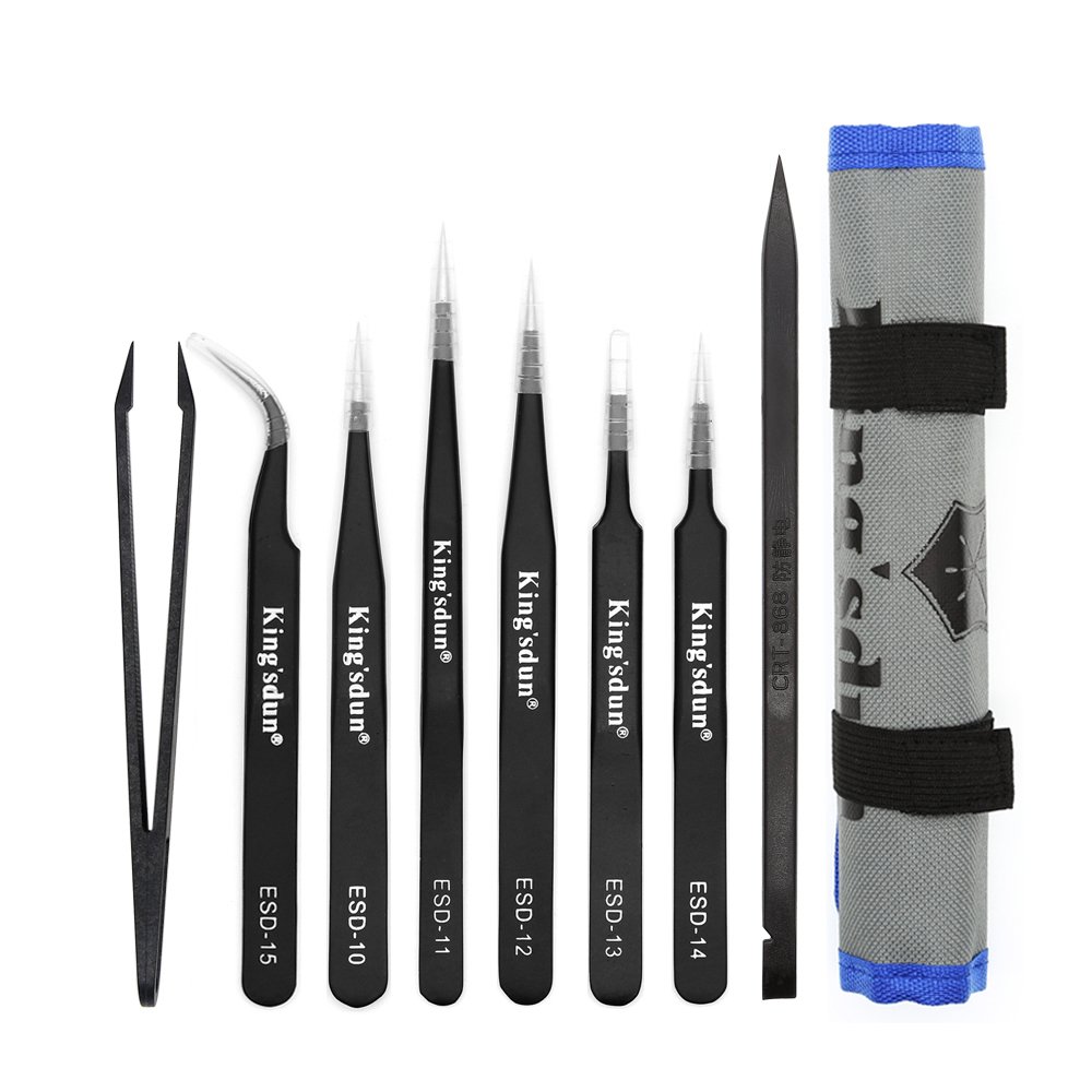 Kingsdun 8pcs Pointed Precision Tweezers Set Professional Anti-Static Long Tweezer Kit for Electronic Repairing,Soldering & Crafting
