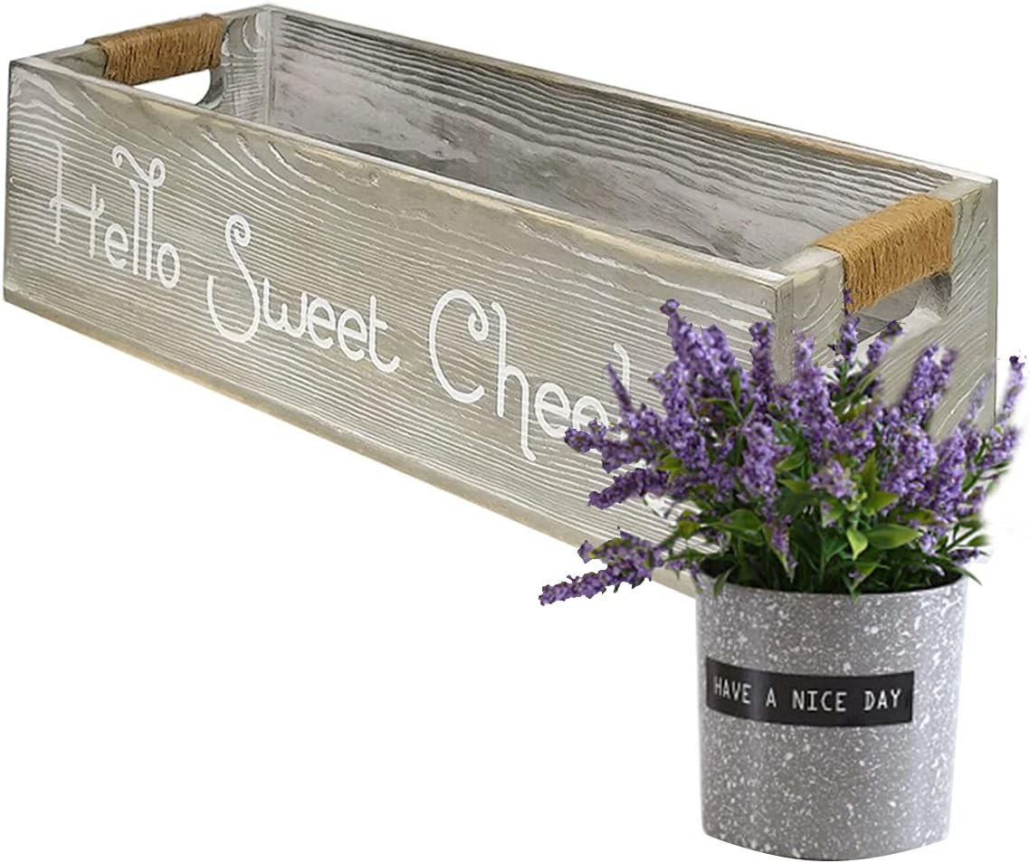Farmhouse Home Toilet Paper Holder with Purple Lavender Potted Plant , Toilet Paper Storage , Gray Storage Basket with Funny Phrases