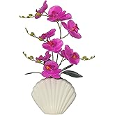 YSZL Artificial Phalaenopsis Orchid Plant in Seashell Pot, 16" Fake Orchid Flowers, Silk Faux Orchids for Home Decor, Office, Table Centerpiece, Real Touch Lifelike Indoor House Plant (Fuchsia)