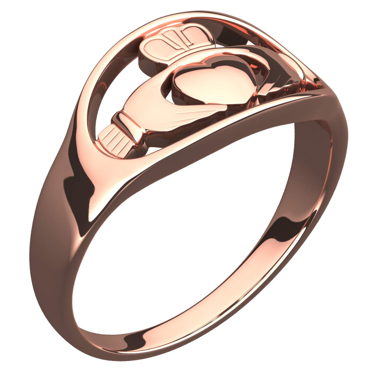 GWG Jewellery 18K Rose Gold Coated Sterling Silver Claddagh Ring of Hands Clasping Heart with Crown ATOP – 6 in Gift Box for Women