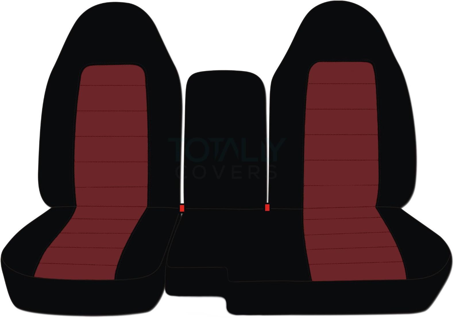 Totally Covers Compatible with 2004-2012 Ford Ranger/Mazda B-Series Two-Tone Truck Seat Covers (60/40 Split Bench) w Center Console/Armrest Cover: Black & Burgundy (21 Colors)