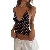 Women Polka Dot Camisole Top Y2k Halter Neck Backless Cami Tank Top Sexy Coquette Going Out Crop Tops with Scarf