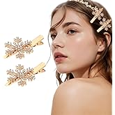 2PCS Christmas Snowflake Hair Clips for Women Gold Sparkly Rhinestone Hairpin Barrettes Festive Holiday Party Wedding Hair Accessories Gift