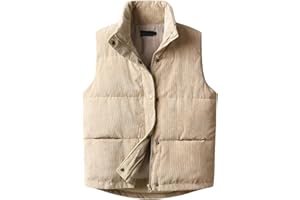 Fhniepan Womens Corduroy Puffer Vest Sleeveless Stand Collar Zip Up Snap Lightweight Jacket Padded Gilet Outerwear