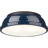 Golden Lighting Duncan 14" Flush Mount in Rubbed Bronze with Matte Navy