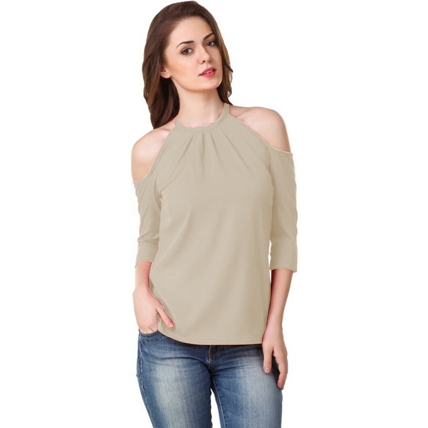 c.cozami women's cold shoulder neck 3/4 sleeves wine/royal blue/white/red/black tops