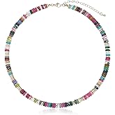 BONJOULRY Beaded Necklaces for Women, Moonstone Gemstone Necklace Colorful Beaded Necklaces Trendy Beach Necklace Gifts Boho Necklaces for Women Handmade Jewelry