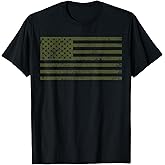 USA American Flag Olive Drab Color Distressed Look T-Shirt T-Shirt