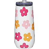 Santa Barbara Design Studio Insulated Champagne Tumbler with Flip Top Lid Sippin Pretty Stainless Steel Champagne Flute, 12-Ounce, Flowers