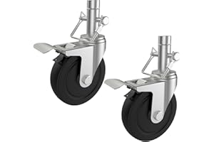 EUOKOK 5 Inch Scaffolding Casters Set of 2 Heavy Duty Baker Scaffold Wheels with Dual Locking Brakes, Rubber Casters Round 1 Inch Stem Replacement Swivel Caster Wheels, 400LBS Capacity per Caster