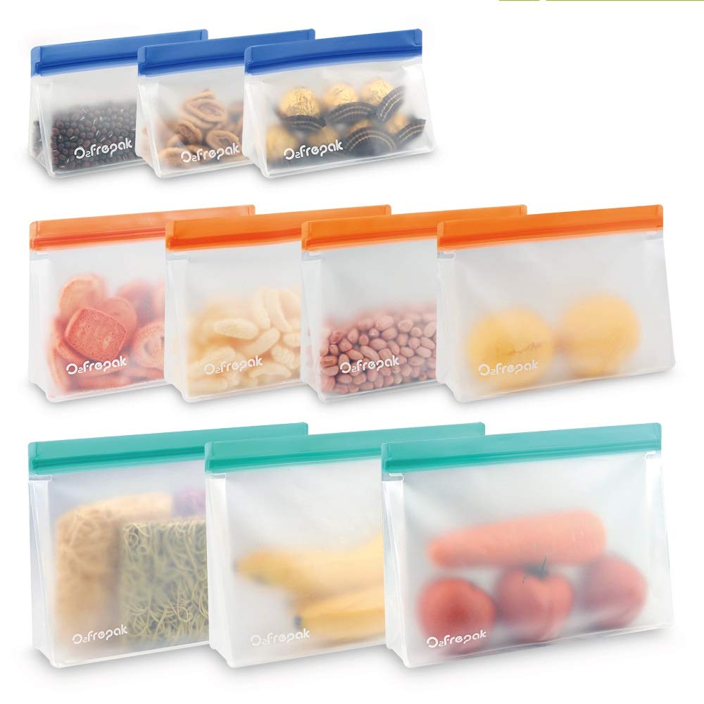 O2frepak 10 Packs Reusable Food Destocking Bags - Extra Thick Ziplock Bag for Food Storage, Reusable Sandwich Bags, Lunch Snack Bags