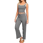 YYA Sleeveless Pajamas for Women set Ribbed Pajama Tank&Pants Set Color Block 2 Piece Loungewear Set