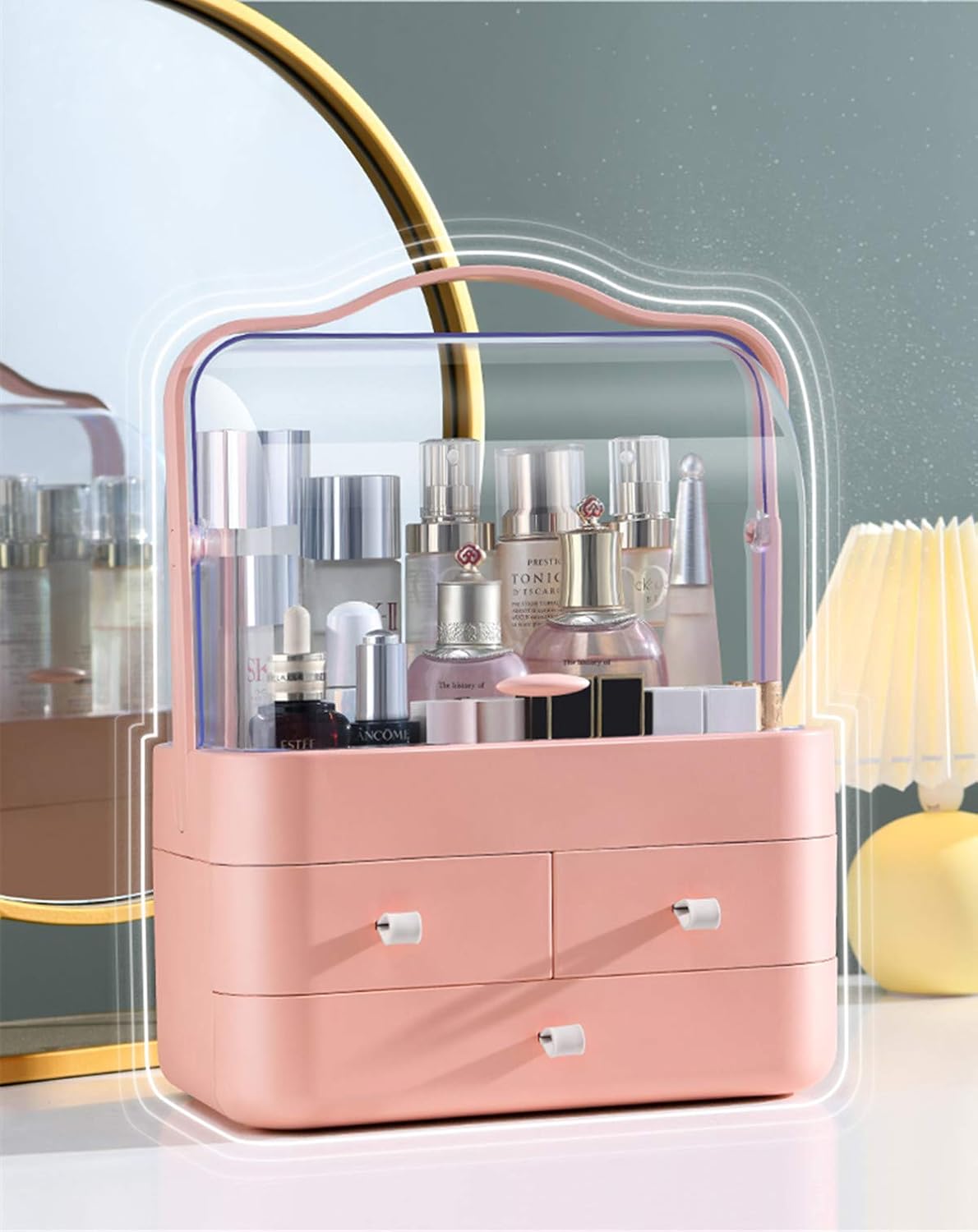 Clear Cosmetic Storage Organizer - Cosmetic Display Cases, Jewelry and Hair Accessories. Looks Elegant Sitting on Your Vanity, Bathroom Counter or Dresser. Clear Design for Easy Visibility (Pink): Home Improvement
