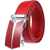 HATAMOTO Genuine Leather Belt for Men Ratchet Adjustable Slide Belt 1 3/8'' Width in Gift Package Fit Everywhere C-Red 36