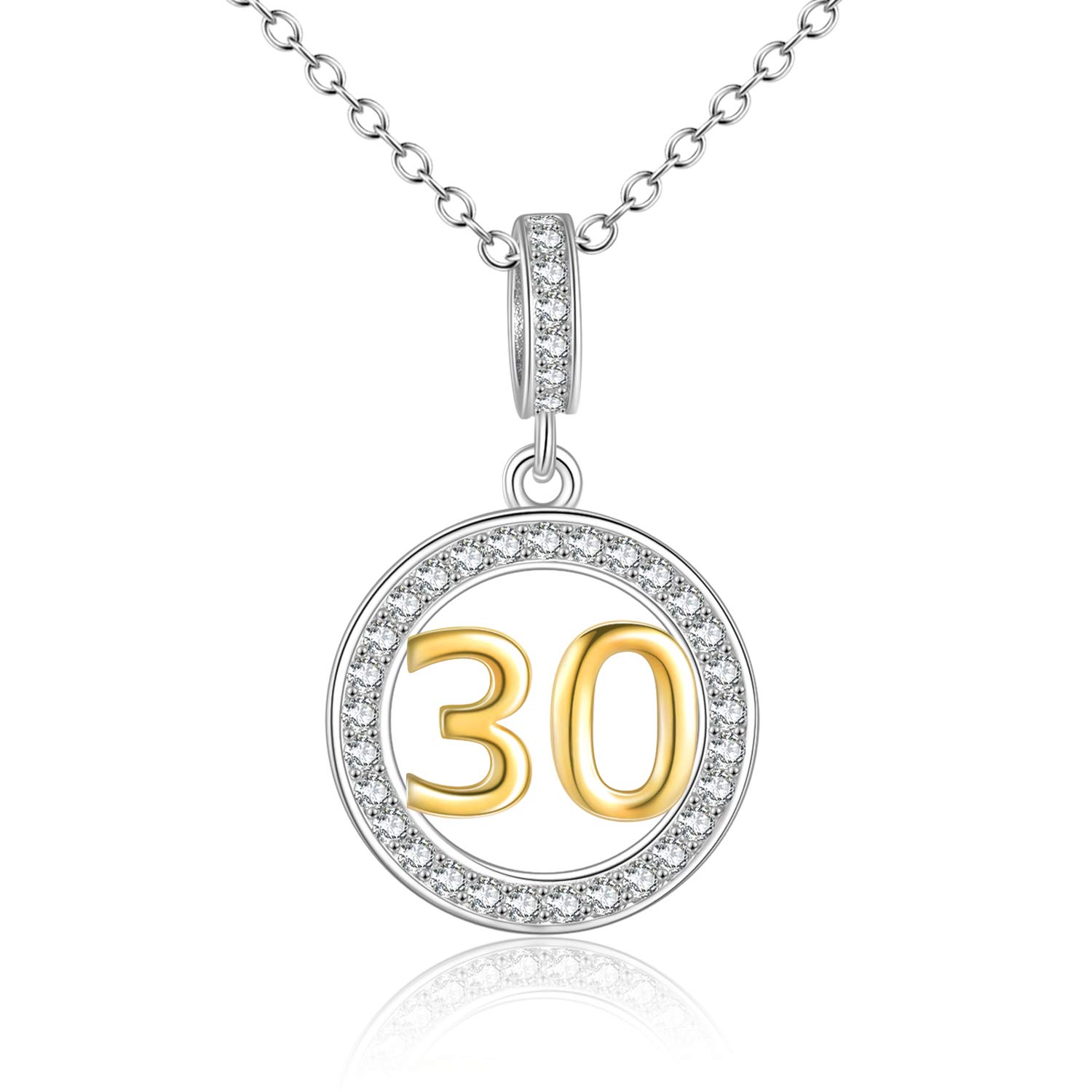 YFN Sterling Silver Number Birthday Necklace Pendant, 16 18 21 30 40 50 60, Unisex, All, Circle, Number, Jewelry Making