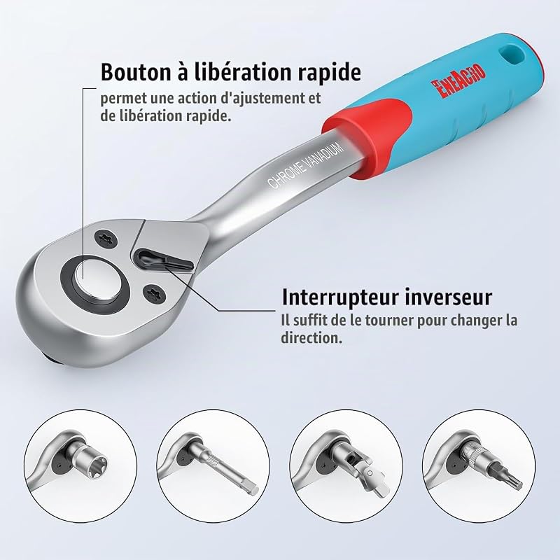 Coffret Cliquet 46 Pièces, Malette Outils avec 1/4", Douilles, Extensions, Bits, Acier Chrome-Vanadium, Coffret Douille Inclus