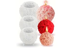 3-Piece Mini Rose Ball Candle Mold Set - 3D Silicone Flower Sphere Molds for DIY Candles, Plaster, Resin & Concrete Casting, 