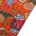 Floral Print Decorative Kantha Stitch Quilt Pure Cotton Reversible Bedspread Orange Gudri Queen Size Bedspread