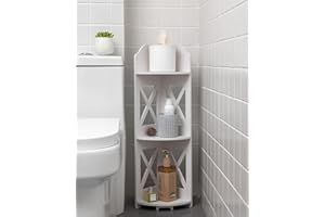 J JINXIAMU Corner Shelf Stand, Storage Organizer Great for Bathroom, Corner Shelf Perfect for Small Space,Waterproof Stand Also Use for Toilet Paper Stand,White