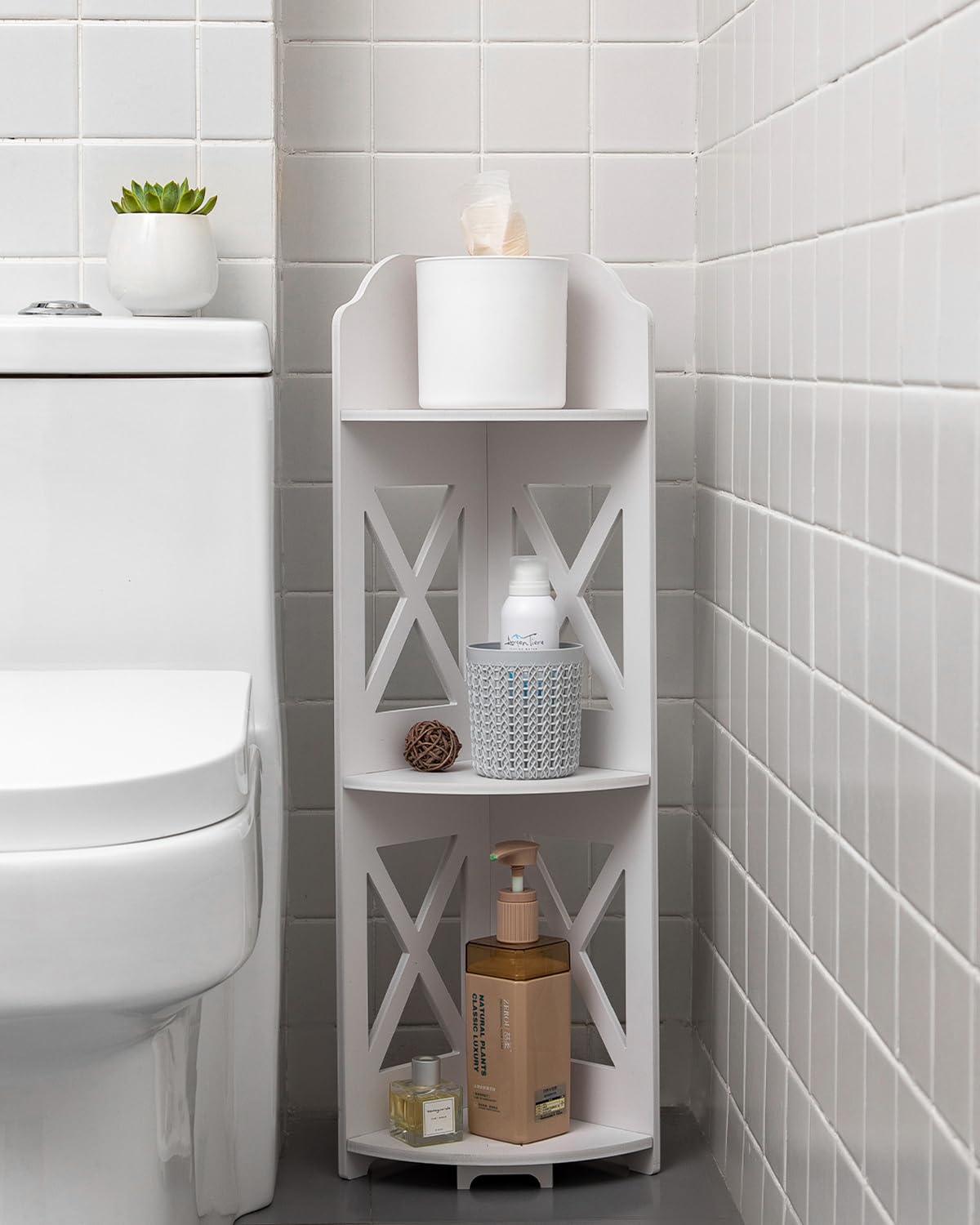 J JINXIAMU Corner Shelf Stand, Storage Organizer Great for Bathroom, Corner Shelf Perfect for Small Space,Waterproof Stand Also Use for Toilet Paper Stand,White
