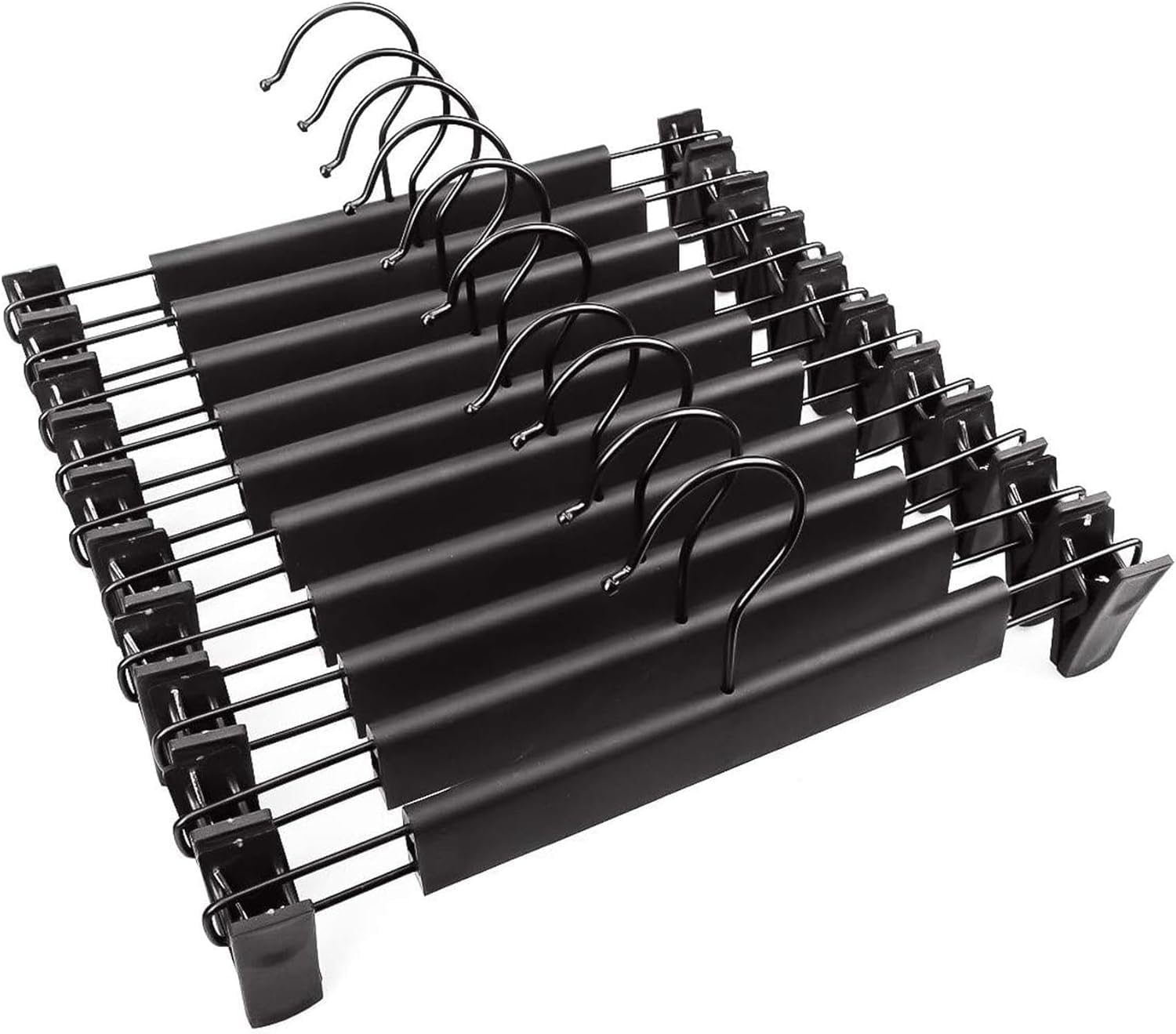 Trouser Hanger, 10Pack Plastic Pant Hangers Space Saving Skirt Hangers with Clips Adjustable Non-Slip Coat Suit Metal Heavy Duty Chrome Clothes Hangers Clothes Hook