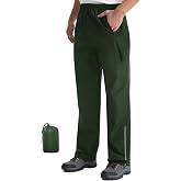 iCreek Men's Rain Pants Packable Waterproof Overpants Windproof Lightweight | Zipper Pockets, Pants Leg Reflective Strip, Hook &amp; Loop, Storage Pouch, Suitable for Outdoor Hiking, Fishing, Golf