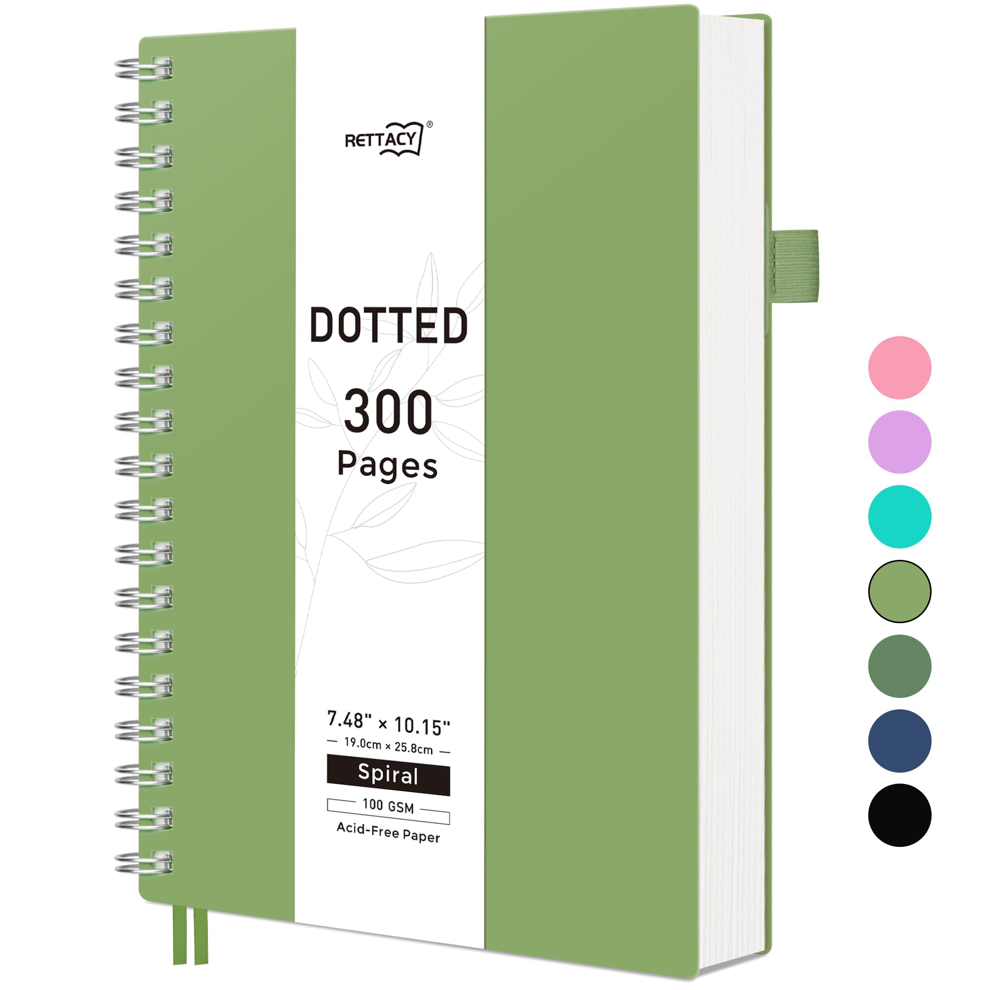 RETTACY B5 Dotted Notebook, Bullet Dot Grid Journal, Wirebound Spiral Notebooks 300Pages /150 Sheets for Writing,100gsm, Flexible Plastic Cover, for Women Men Work Office School,19 x 25 cm - Green