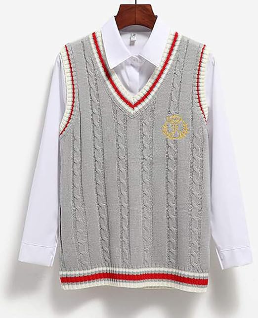 Amazon Qianqian レディース ニットベスト スクールベスト スクールベスト オフィス Vネック Jk制服 学院風 ノースリーブ ニットトップス ニットセーター 制服 通学 ベスト 通販