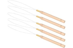 Bead Threader For Hair, Hair Extension Tools Hair Loop Tool 5PCS Hair Extension Loop Needle Kit Anti Slip Beech Handle Pullin