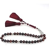 beirunde Muslims Islamic Dhikr Tasbeeh Tasbih Prayer Beads, 33 Red Tiger Eye Stone Beads with Tassel