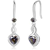 FANCIME Heart Infinity Dangle Drop Earrings 925 Sterling Silver Heart Gemstone Birthstone Earring