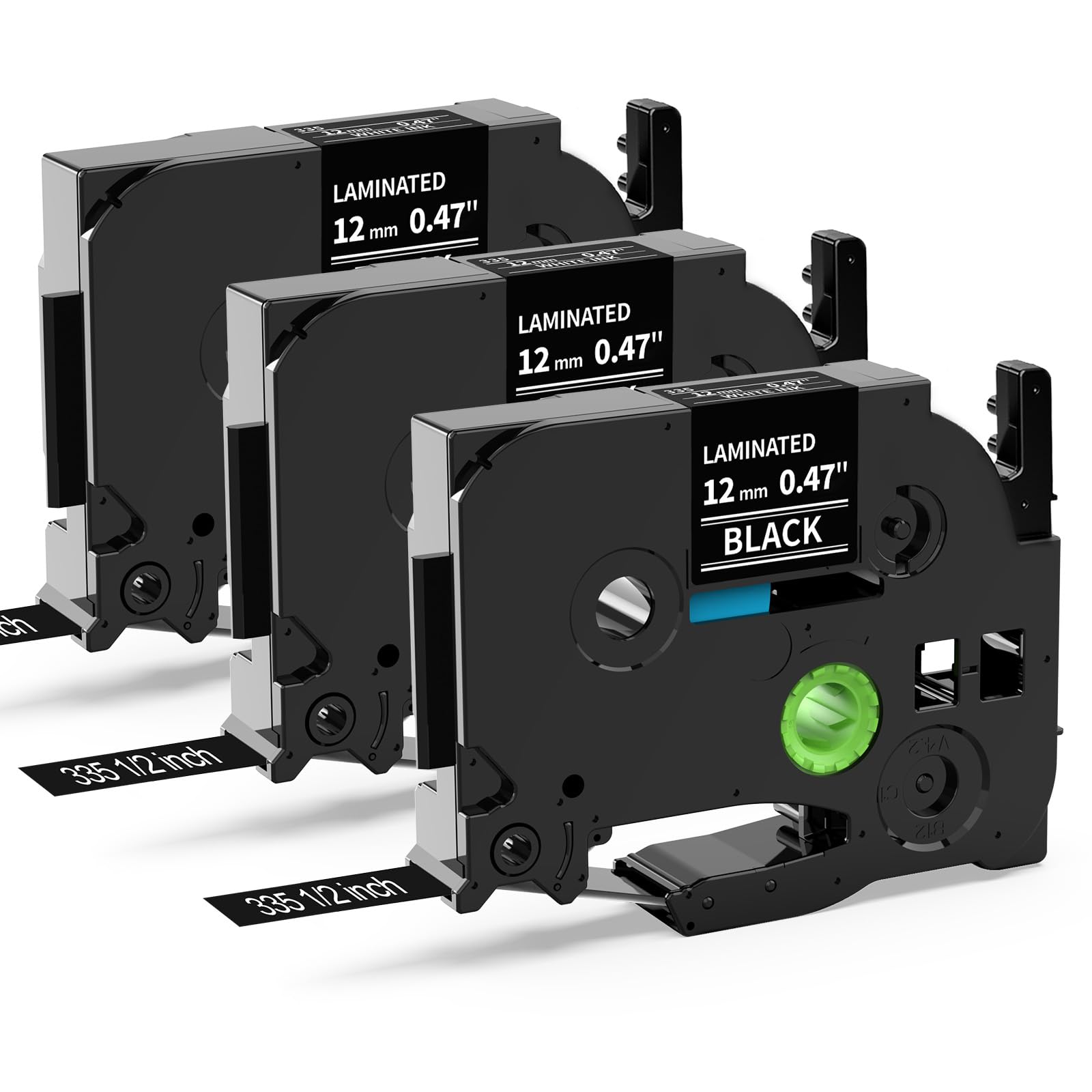 MarkField Compatible Laminated Label Tape Replacement for Brother P Touch TZ TZe-335 for PT-P300BT P300 Cube D210VP H107B H105 H107 H101C H100LB/R 1005 1250 E110 White on Black 12mm x 8m 3 Pack