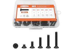 M5 x 8mm 12mm 16mm 20mm 25mm Flat Head Socket Cap Screws Countersunk Bolts, 10.9 Grade Alloy Steel, Black Oxide Finish, Allen