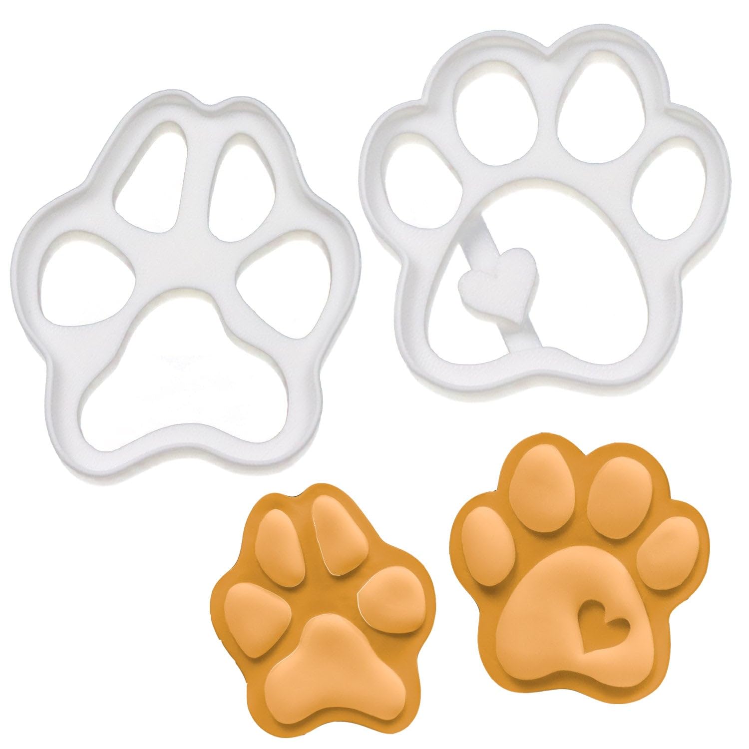 BAKERLOGY Set of 2 Large Paw Cookie Cutters (Realistic and Cute Design) - Detailed Biscuit Cutter Design for Baking and Crafts, Ideal on Fondant, Dough, Clay