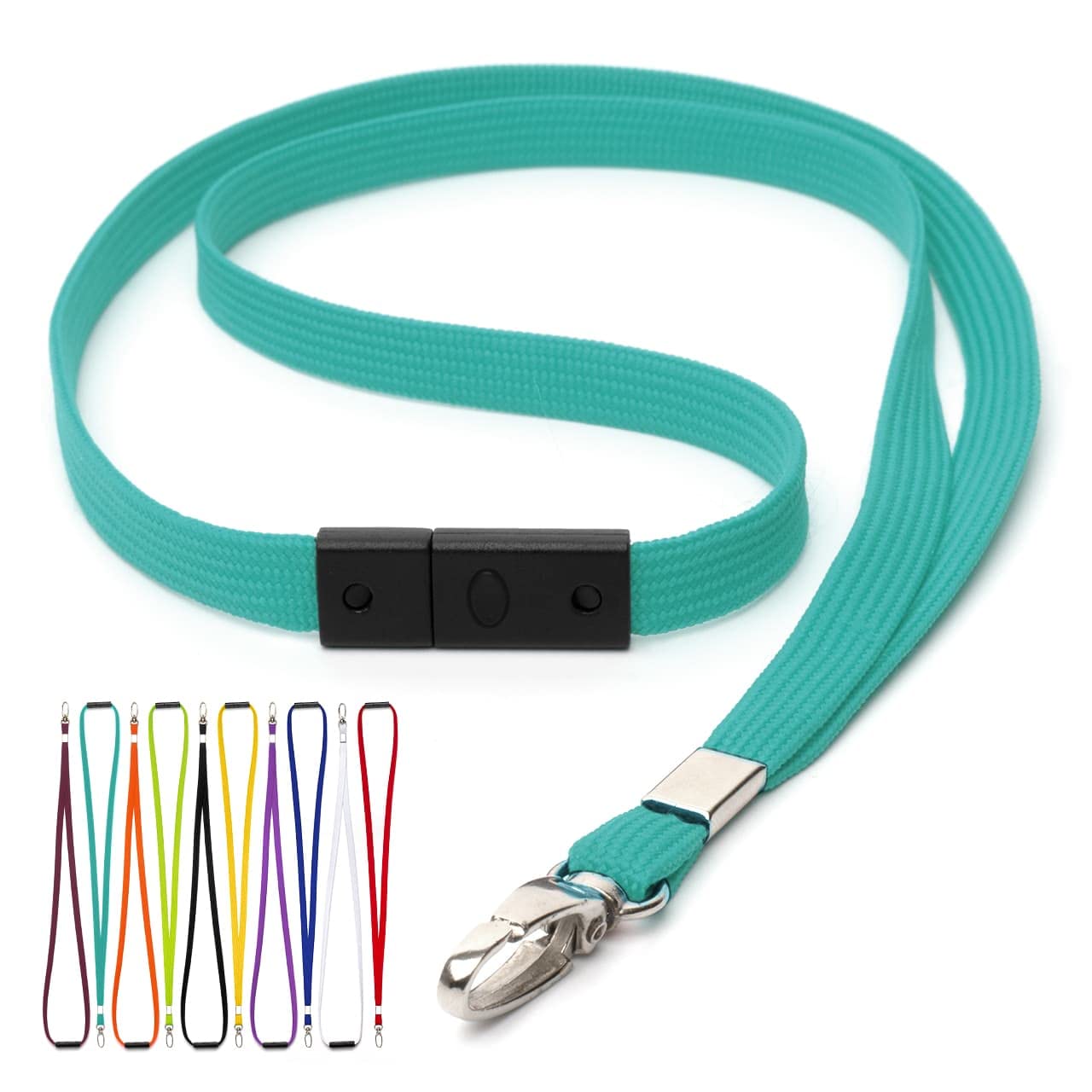 CKB LTD Breakaway Safety Lanyard Neck Strap Swivel Metal Clip for Id Card Holder - Pull Quick Release Design Lanyards Bulk (Turquoise, Pack of 10 pcs)
