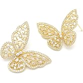 GELVTIC Silver Butterfly Earrings for Women Girls Golden Butterfly Earring Sterling Silver Post Cute Bow Stud for Mother Wife Lover Valentine's Day Gift Jewelry Prom Wedding Brides