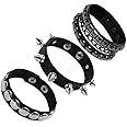Gvhntk 3 Pcs Leather Punk Bracelet Punk Rock Bracelet Cuff Punk Rock Studded Bracelet 80s Wristband Bracelet for Men Women Halloween Party Accessories